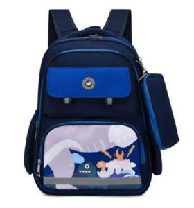 Eazy Kids Dino School Bag w/t Pencil Case-Dark Blue