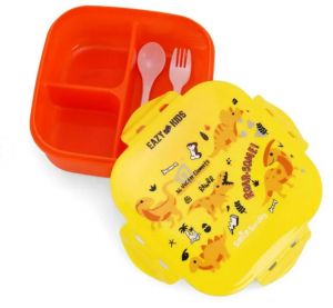 Eazy Kids Square Bento Lunch Box - Dino Yellow