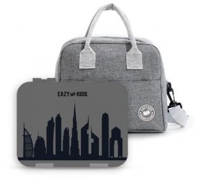 Eazy Kids Bento Boxes wt Insulated Lunch Bag Combo- Love Dubai Grey