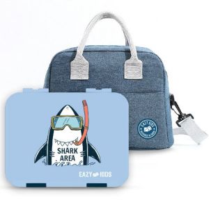 Eazy Kids Bento Boxes wt Insulated Lunch Bag Combo- Super Shark Blue