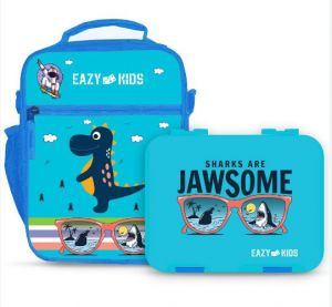 Eazy Kids Bento Boxes wt Insulated Lunch Bag Combo- Jawsome Shark Blue