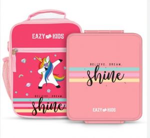 Eazy Kids Bento Boxes wt Insulated Lunch Bag combo - Shine Unicorn Pink