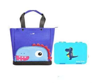 Nohoo Dinosaur Tote Bag and Bento Lunch Box-Blue