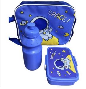 Eazy Kids Lunch Box and Water Bottle With Bag - Space Blue