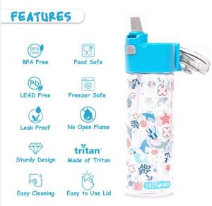 Eazy Kids Tritan Water Bottle w/ Snack Box, Shark  - Blue, 450ml