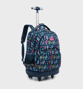 Eazy Kids - 18" Set of 3 Trolley School Bag Lunch Bag & Pencil Case Cacti - Blue