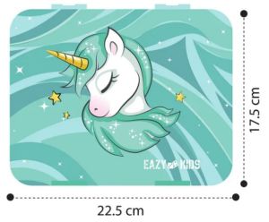 Eazy Kids 6 & 4 Convertible Bento Lunch Box wt Sandwich Cutter Set - Unicorn Green