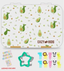 Eazy Kids 6 & 4 Convertible Bento Lunch Box wt Sandwich Cutter Set - Avocado - Green