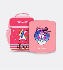 Eazy Kids Jumbo Bento Lunch Box w/t Insulated Jar - Cosmic Girl Pink