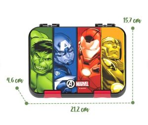 Marvel Avengers Super Hero 6 / 4 Compartment Convertible Bento Tritan Lunch Box - Black