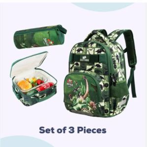 Eazy Kids-18" School Bag Lunch Bag Pencil Case Set of 3 Dinosaur-Green