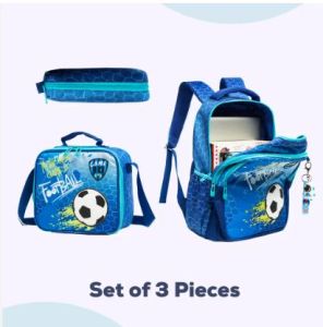 Eazy Kids-17" School Bag Lunch Bag Pencil Case Set of 3 Football-Blue