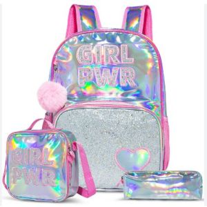 Eazy Kids-18" School Bag Lunch Bag Pencil Case Set of 3 Girl Power - Pink