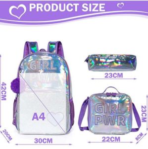 Eazy Kids-18" School Bag Lunch Bag Pencil Case Set of 3 Girl Power - Purple