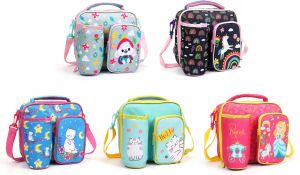 Prima Girls Lunch Bags 2 Pocket Bottle Holder, Multicolor