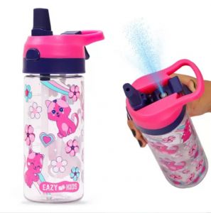 Eazy Kids Tritan Water Bottle w/ Spray, Cat  - Pink, 420ml