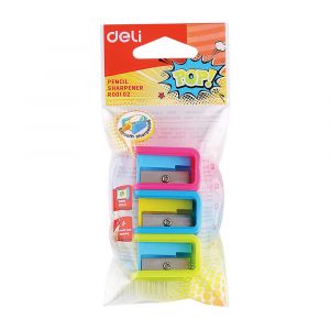 Deli Pencil Sharpener 3 Pcs Pouch, Assorted Colours.