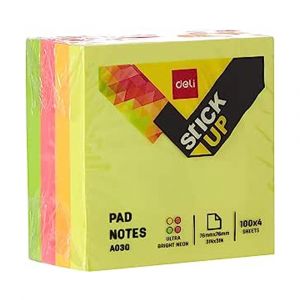 Deli Bright Neon Sticky Notes Pad, Multicolor